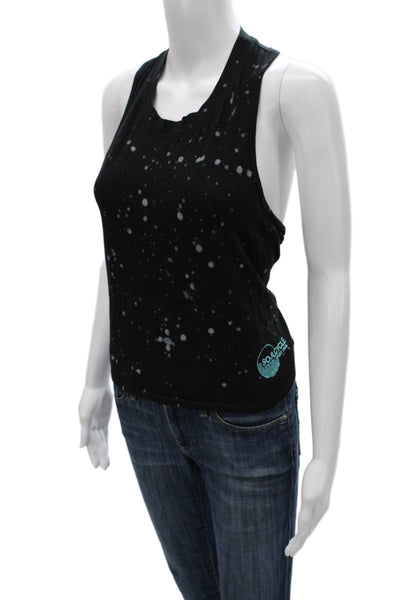 Soul Women Basic Tank Sleeveless Pima Cotton Black Spotted Round Neck Size XS