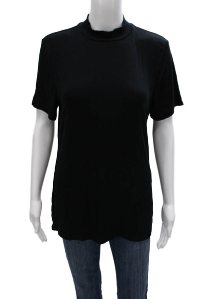 Babaton Womens Basic Mock Neck Rayon Short Sleeve T-Shirt Black Size 1X