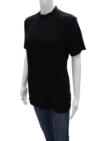 Babaton Womens Basic Mock Neck Rayon Short Sleeve T-Shirt Black Size 1X