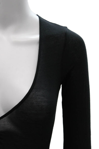 Fleur du Mal Women Basic Modal V-Neck Long Sleeve T-Shirt Black Size XS