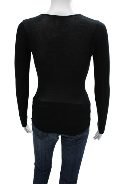 Fleur du Mal Women Basic Modal V-Neck Long Sleeve T-Shirt Black Size XS