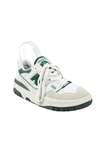 New Balance Womens Lace Up Logo 550 Leather Suede Sneakers White Green Size 6.5