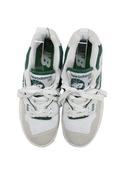 New Balance Womens Lace Up Logo 550 Leather Suede Sneakers White Green Size 6.5