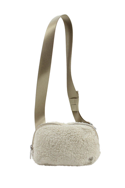 Lululemon Womens Adjustable Strap Zip Top Sherpa Belt Bag Handbag White Brown