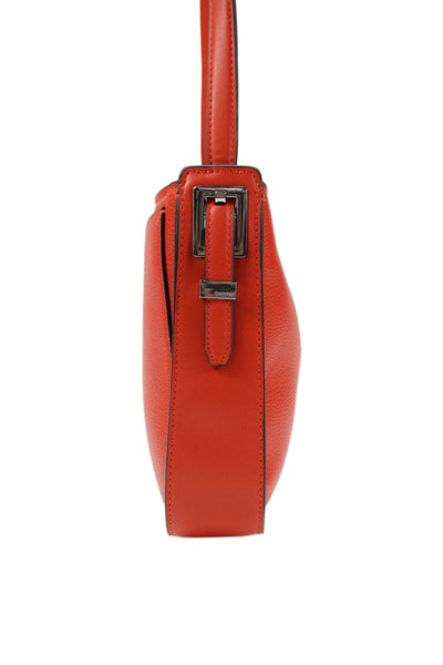 Calvin Klein Womens Adjustable Strap Logo Grain Leather Shoulder Handbag Red