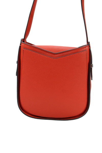 Calvin Klein Womens Adjustable Strap Logo Grain Leather Shoulder Handbag Red