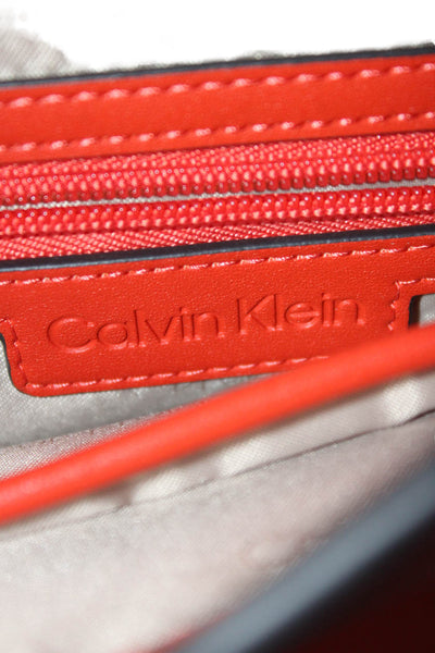 Calvin Klein Womens Adjustable Strap Logo Grain Leather Shoulder Handbag Red