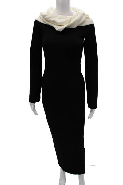 Meshki Women Bodycon Black Viscose Cowl Neck Long Sleeve Long Dress Size S