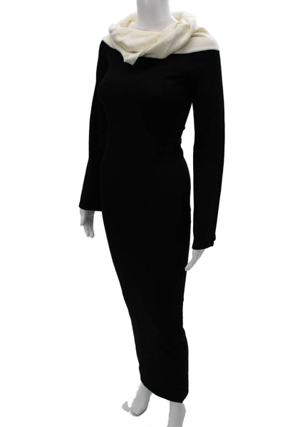 Meshki Women Bodycon Black Viscose Cowl Neck Long Sleeve Long Dress Size S