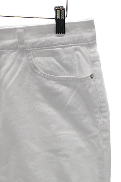 Zara Women Straight White Jeans High Rise 31 Inseam 100% Cotton Button Size 8