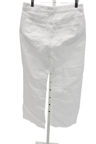 Zara Women Straight White Jeans High Rise 31 Inseam 100% Cotton Button Size 8
