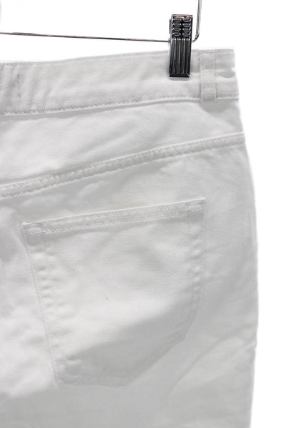 Zara Women Straight White Jeans High Rise 31 Inseam 100% Cotton Button Size 8
