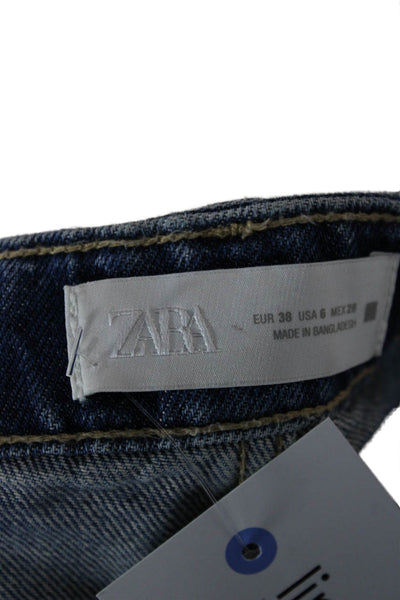 Zara Women Straight Jeans Blue High Rise Cotton Size 6