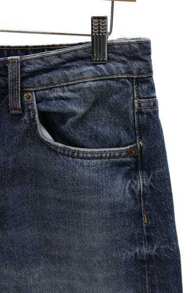 Zara Women Tapered Jeans Blue High Rise Cotton Button Size 4