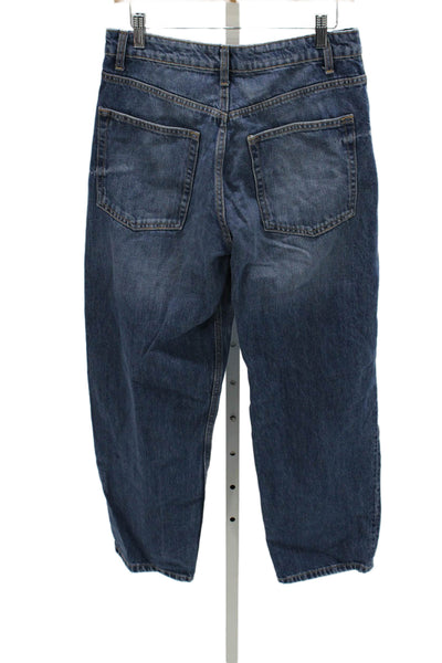 Zara Women Tapered Jeans Blue High Rise Cotton Button Size 4