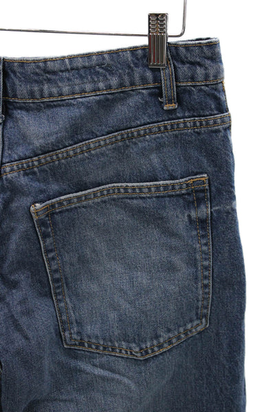 Zara Women Tapered Jeans Blue High Rise Cotton Button Size 4