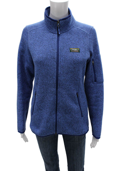 LL Bean Womens Blue Flecked Basic Jacket Zip Long Sleeve Polyester Size S