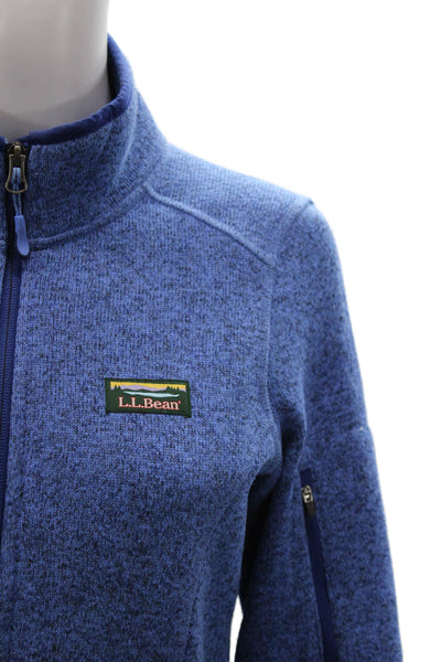 LL Bean Womens Blue Flecked Basic Jacket Zip Long Sleeve Polyester Size S