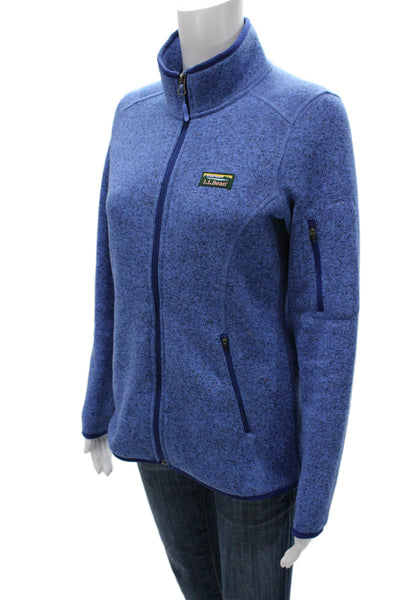 LL Bean Womens Blue Flecked Basic Jacket Zip Long Sleeve Polyester Size S