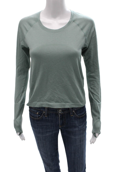 Lululemon Women Green Striped Crewneck Long Sleeve T-Shirt Size S