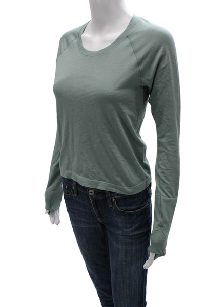 Lululemon Women Green Striped Crewneck Long Sleeve T-Shirt Size S