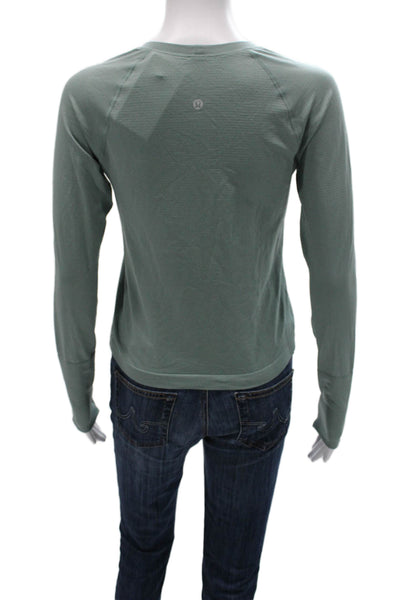 Lululemon Women Green Striped Crewneck Long Sleeve T-Shirt Size S
