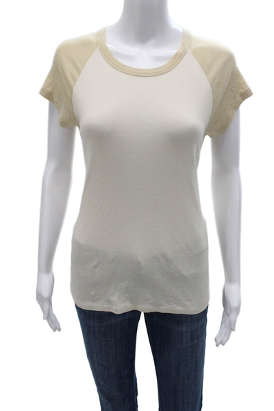 Vince Womens Basic Colorblock Crew Neck Pima Cotton T-Shirt Beige Size M
