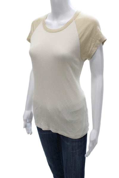 Vince Womens Basic Colorblock Crew Neck Pima Cotton T-Shirt Beige Size M