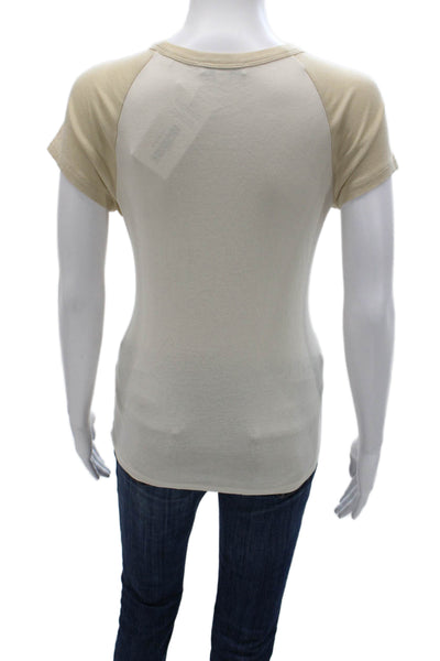 Vince Womens Basic Colorblock Crew Neck Pima Cotton T-Shirt Beige Size M