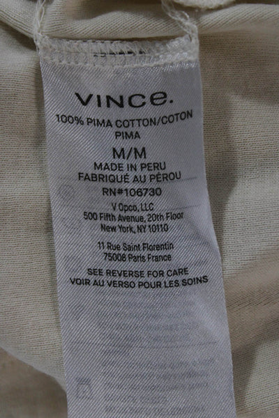 Vince Womens Basic Colorblock Crew Neck Pima Cotton T-Shirt Beige Size M