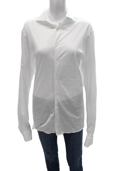 Canali Mens Button Down Cotton Collared Long Sleeve White Shirt Size L