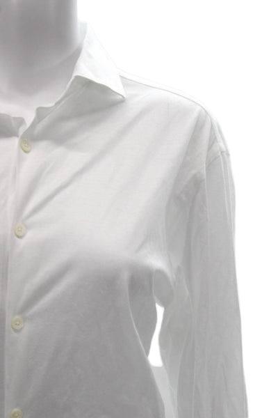 Canali Mens Button Down Cotton Collared Long Sleeve White Shirt Size L
