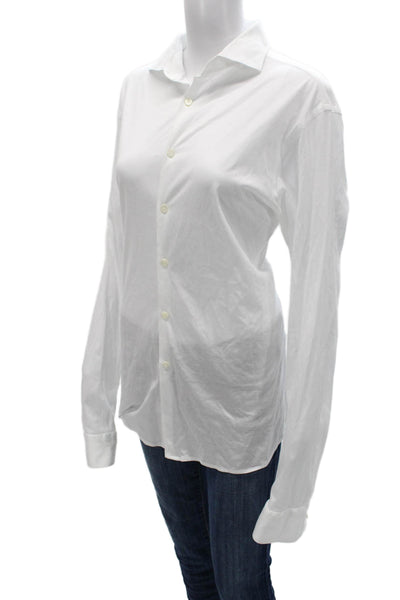 Canali Mens Button Down Cotton Collared Long Sleeve White Shirt Size L
