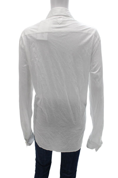 Canali Mens Button Down Cotton Collared Long Sleeve White Shirt Size L