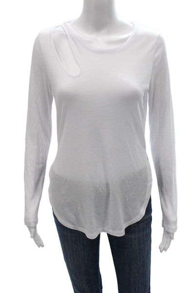 Alo Women Basic White Cotton Round Neck Long Sleeve T-Shirt Size XS