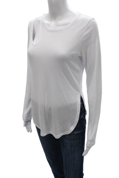 Alo Women Basic White Cotton Round Neck Long Sleeve T-Shirt Size XS