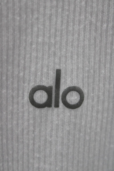 Alo Women Basic White Cotton Round Neck Long Sleeve T-Shirt Size XS