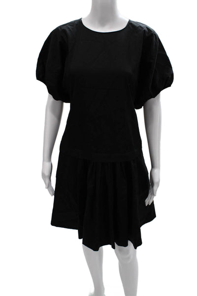 Molly Goddard Women Black Cotton Shift Dress Short Sleeve Zip Size 6