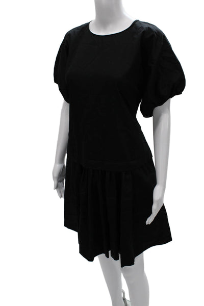 Molly Goddard Women Black Cotton Shift Dress Short Sleeve Zip Size 6