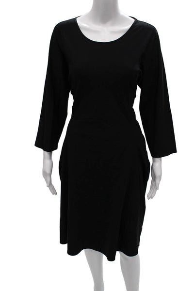 Comfy U.S.A. Womens Shift Dress Black Scoop Neck 3/4 Sleeve Knee Nylon Size XL