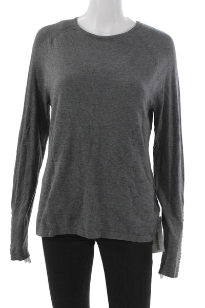 J. Mclaughlin Womens Gray Crewneck Long Sleeve T-Shirt Cotton Blend Size M