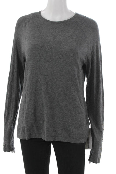 J. Mclaughlin Womens Gray Crewneck Long Sleeve T-Shirt Cotton Blend Size M