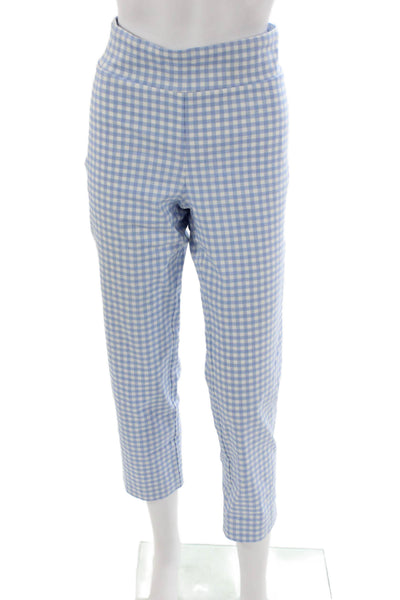 J. Mclaughlin Women Blue Check Rayon Capri Pants Pull On Size 12