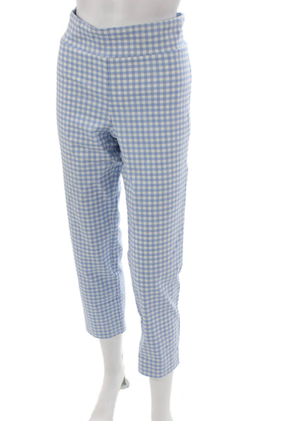 J. Mclaughlin Women Blue Check Rayon Capri Pants Pull On Size 12