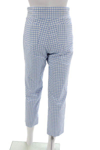 J. Mclaughlin Women Blue Check Rayon Capri Pants Pull On Size 12