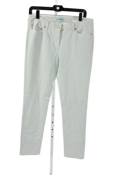 J. Mclaughlin Womens Ankle Pants Green Cotton Button High Rise Size 10