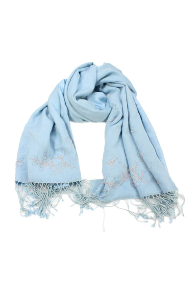 J. Mclaughlin Womens Cashmere Beaded Detail Scarf Sky Blue