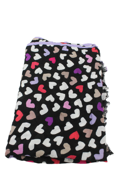 Kate Spade New York Womens Heart Print Light Weight Scarf Black Multi Colored