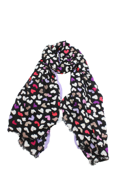 Kate Spade New York Womens Heart Print Light Weight Scarf Black Multi Colored