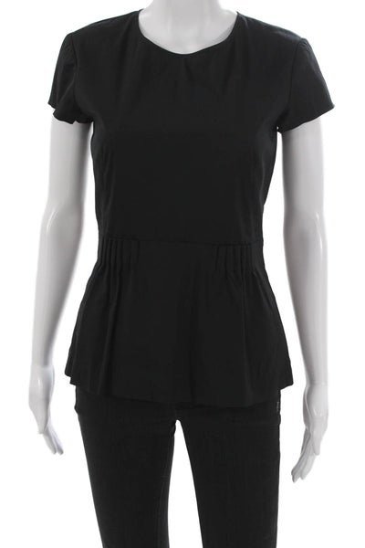Theory Womens Basic Black Cotton Round Neck Short Sleeve Blouse Petite Size S